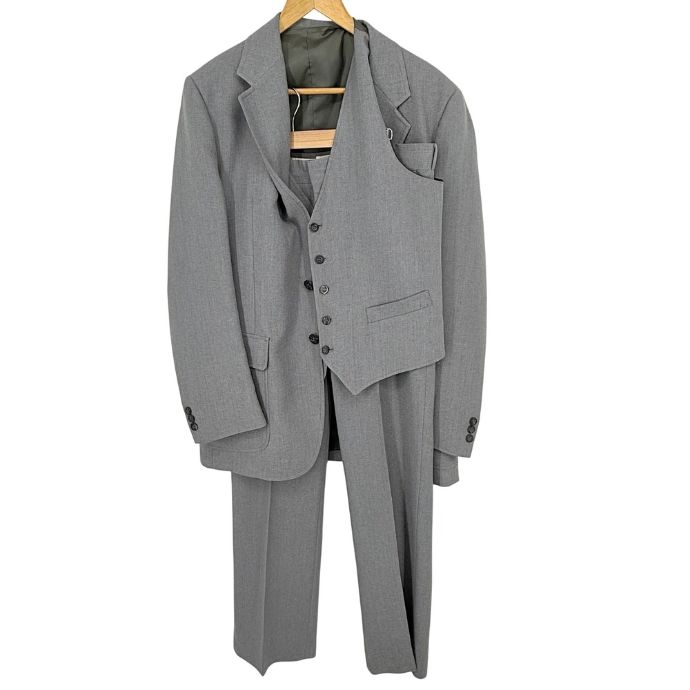 Sears Roebuck VTG 3 Piece Vested Suit Mens 38R Gray Blazer Vest Trousers Set
